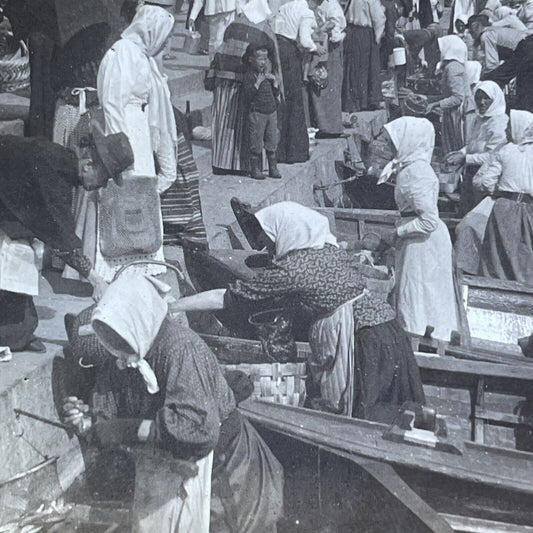 Antique 1905 Women Gutting Fish Helsinki Finland Stereoview Photo Card P2165