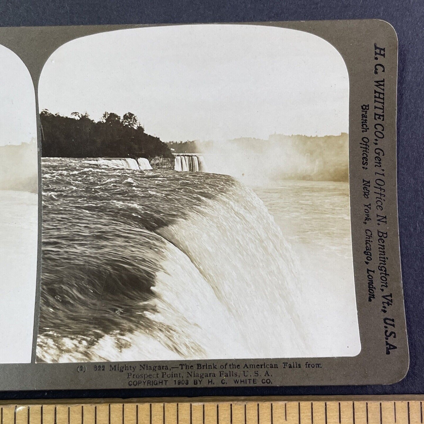 The Brink of the American Falls Stereoview H.C. White Antique c1903 Y2151