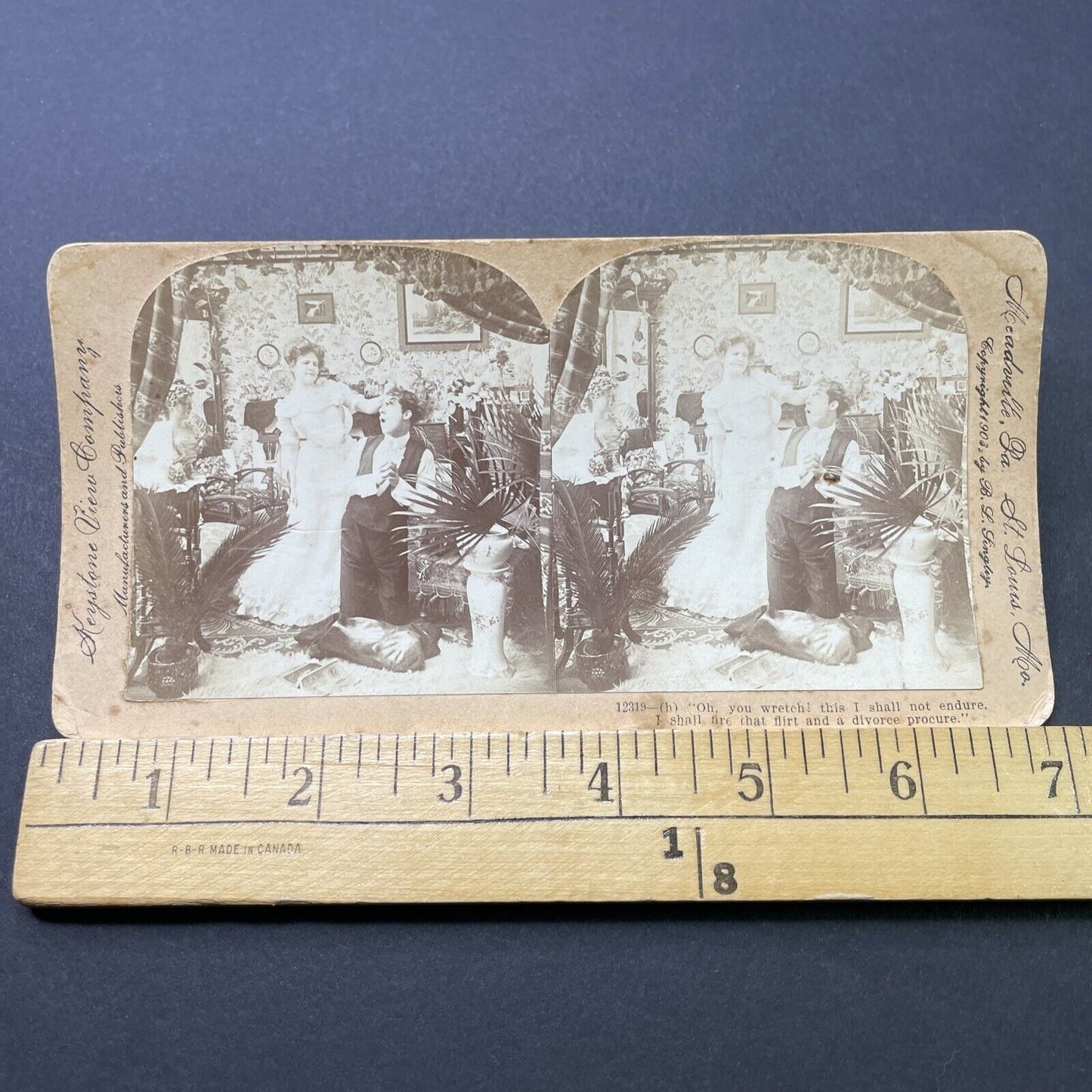 Antique 1903 Woman Scolds Man For Having A Mistress Stereoview Photo Card P2722