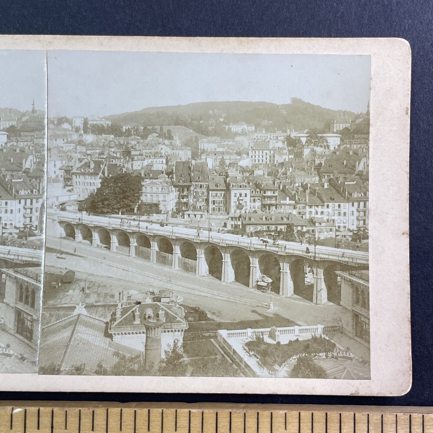 Le Grand Pont Lausanne Switzerland Stereoview Bornand Antique c1880 Y448