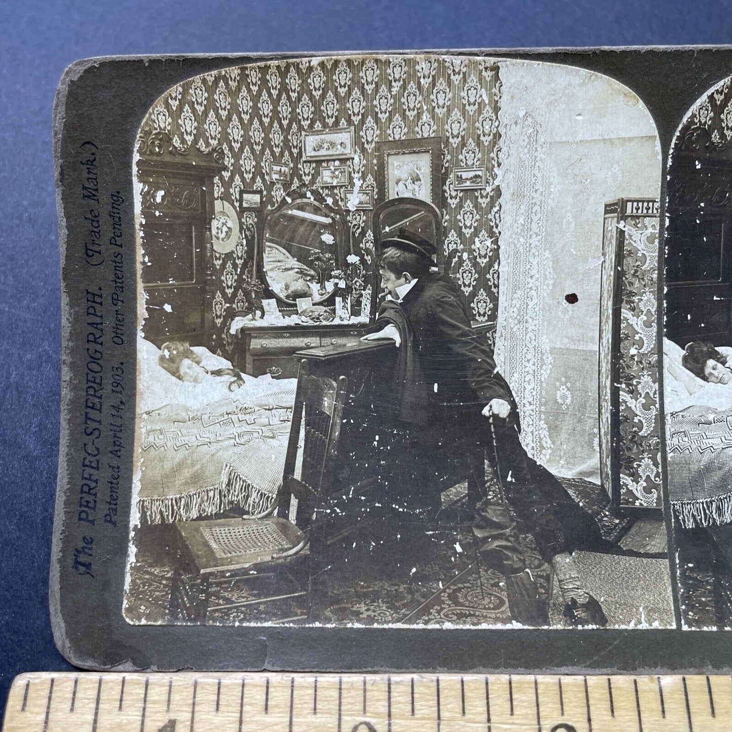 Antique 1903 Drunk Man Returns Home To Wife Stereoview Photo Card P2713