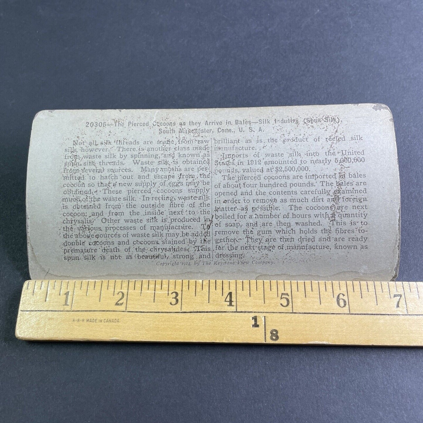Antique 1914 Silk Cocoon Bale Manchester Connecticut Stereoview Photo Card P2143