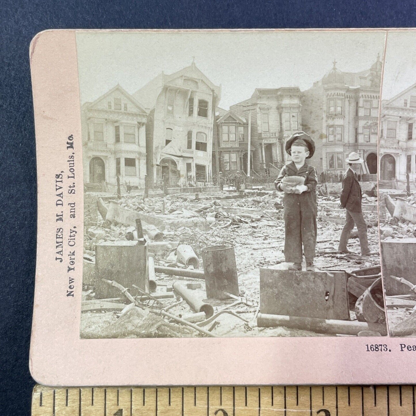 San Francisco Earthquake Houses Disaster Stereoview Photo Card Antique 1906 X802