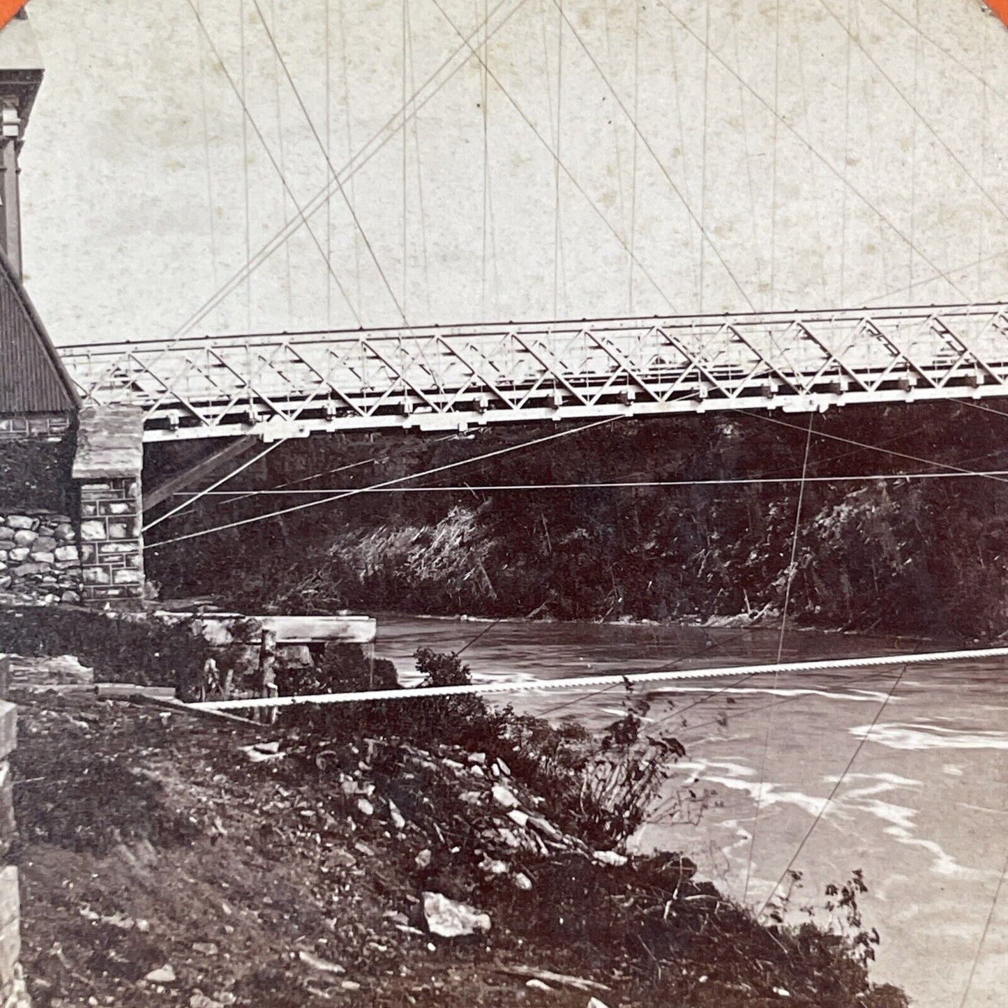 Niagara Falls Suspension Bridge Abutment Stereoview Antique c1870 Y2845