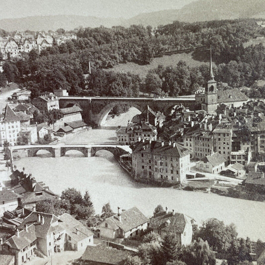 Antique 1897 Bern Switzerland City View Stereoview Photo Card P3898