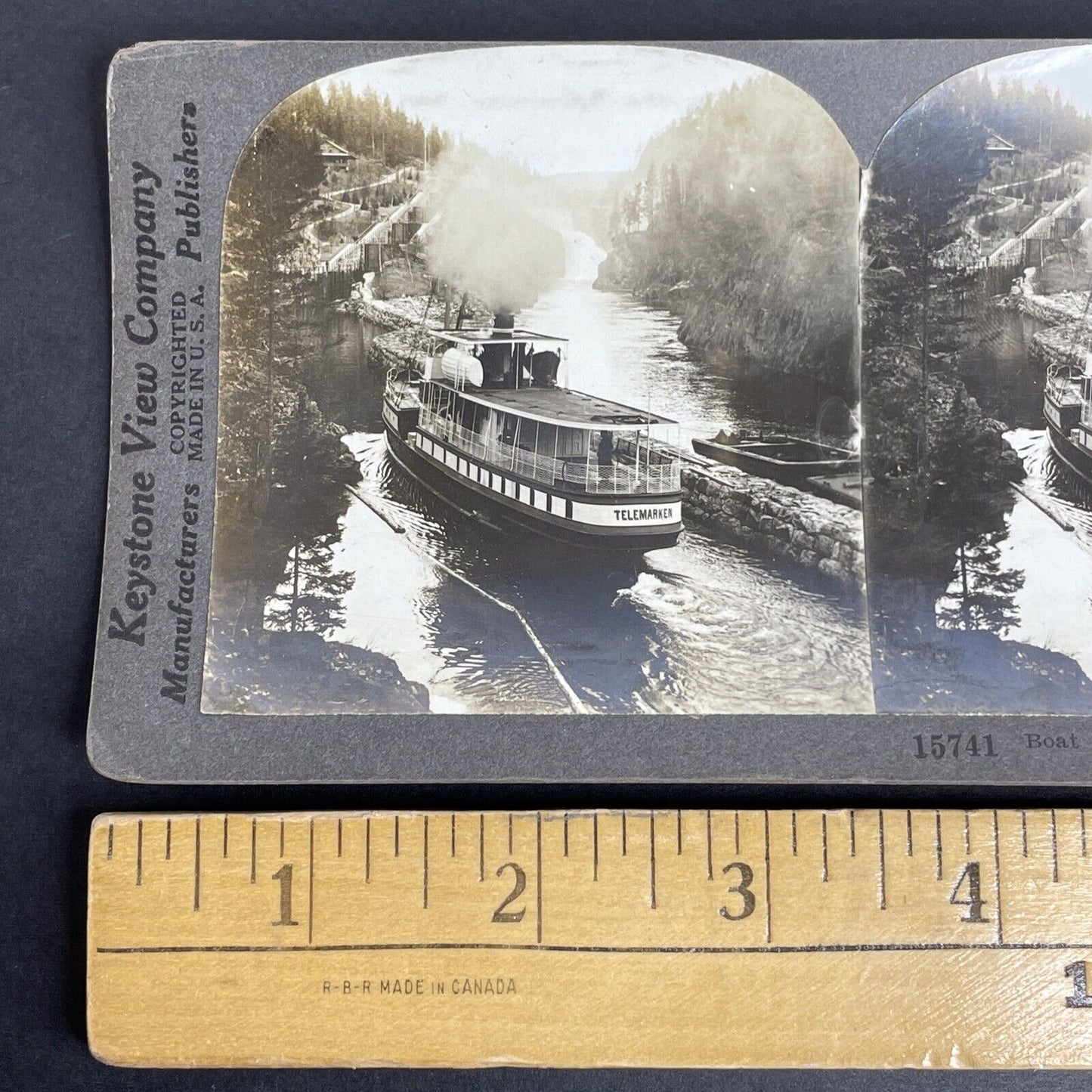 Antique 1908 Telemark Canal Ship In Vrangfoss Norway Stereoview Photo Card P961