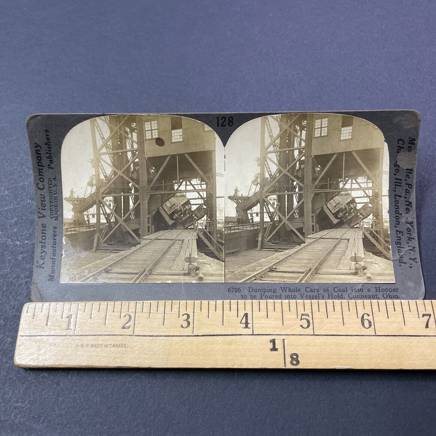 Antique 1909 Tipping A Train Loaded With Coal Stereoview Photo Card V3314