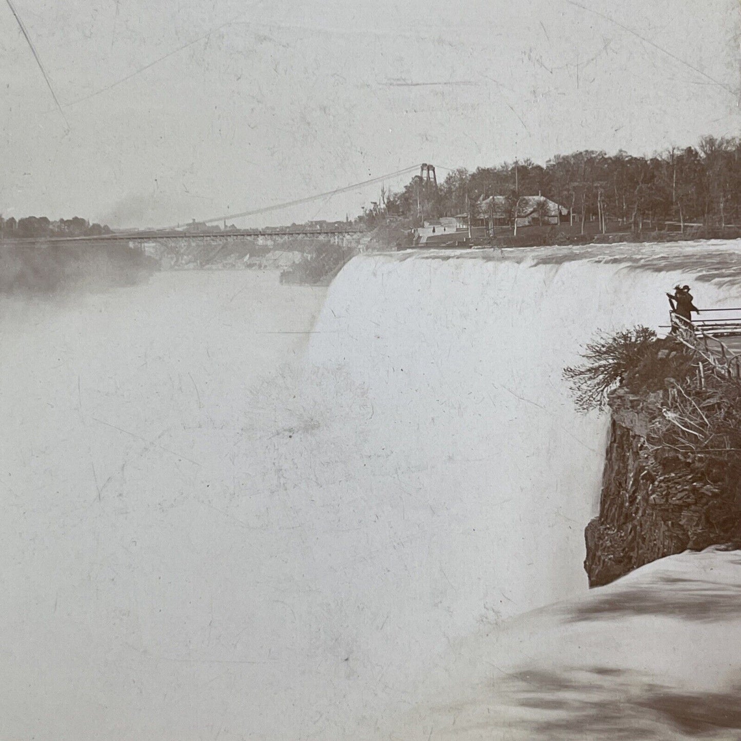 Niagara Falls and Suspension Bridge Stereoview F.E. Hewitt Antique c1870s Y1048