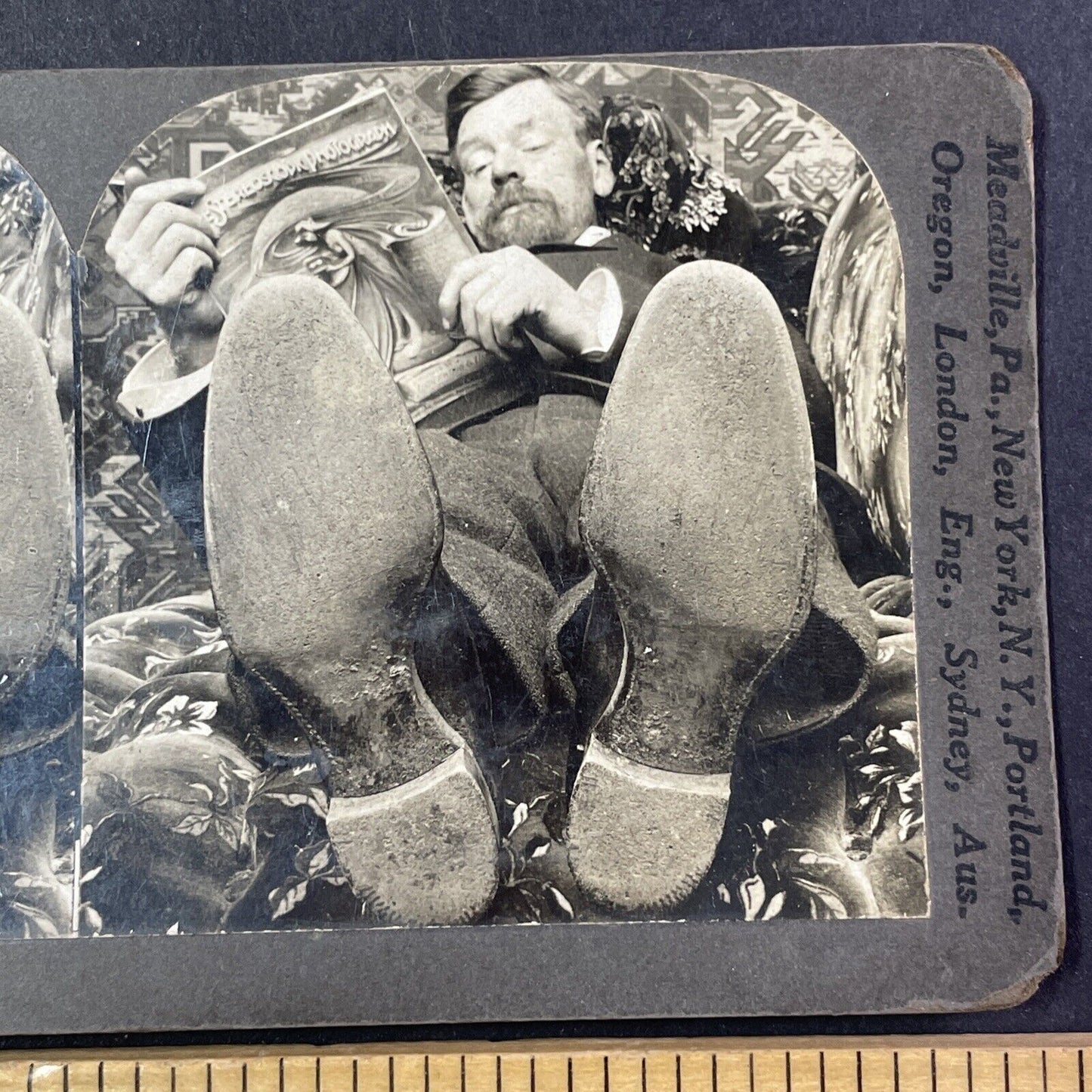 Man Reading A Magazine On Stereoscopy Stereoview Antique c1909 X2766