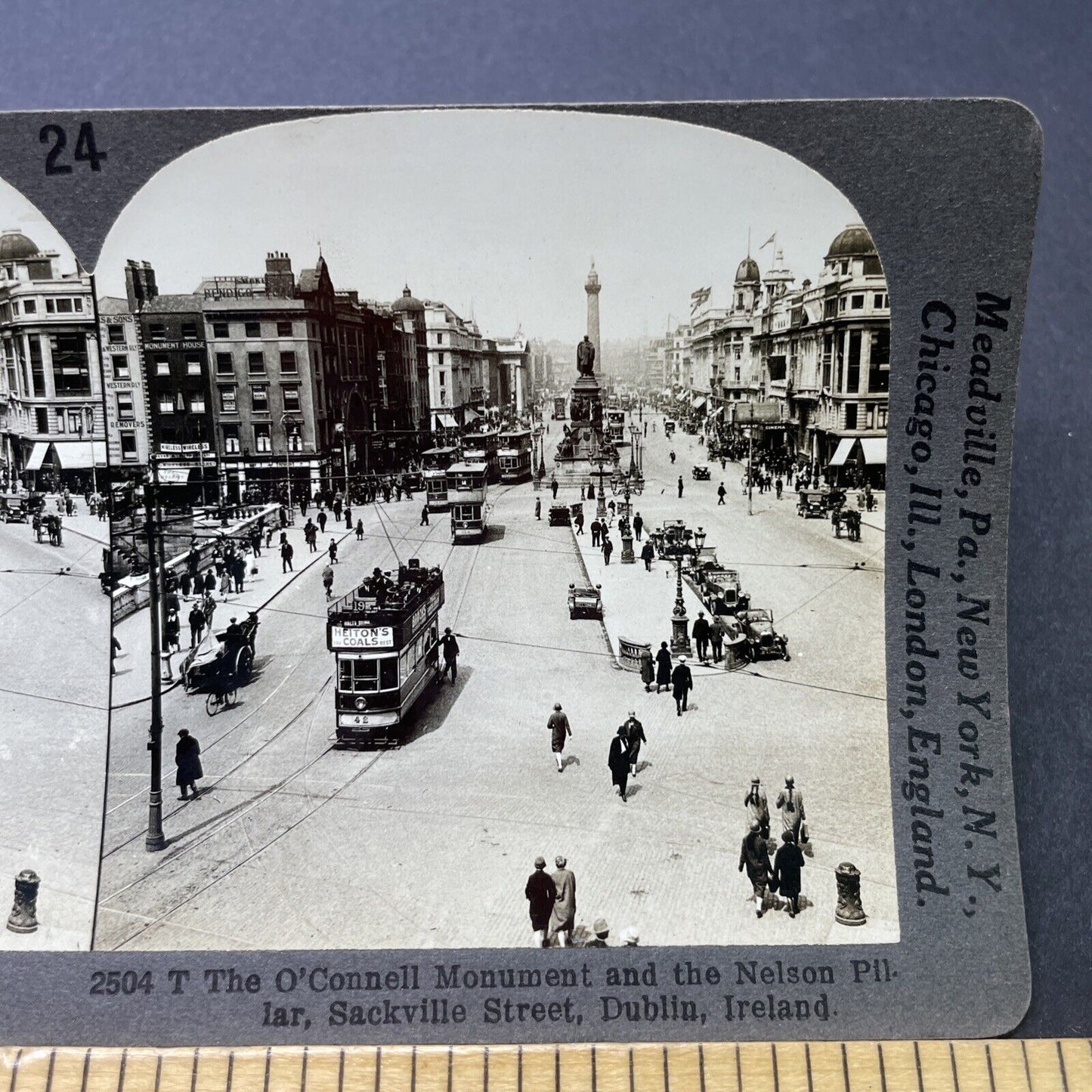 Antique 1910s O'Connell Street Dublin Ireland Stereoview Photo Card P2770