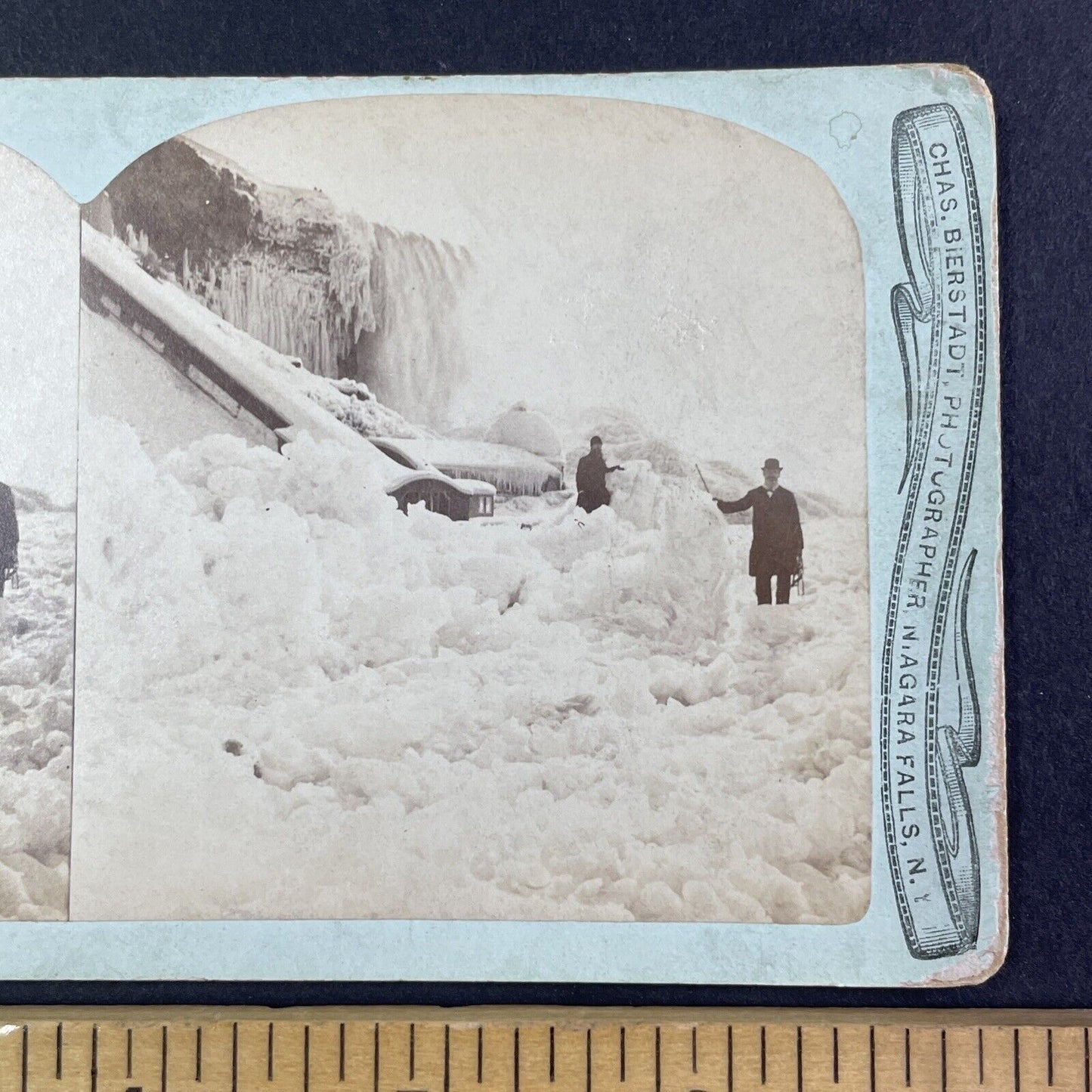 Charles Bierstadt Self-Portrait in Niagara Falls Stereoview Antique c1870s Y2233