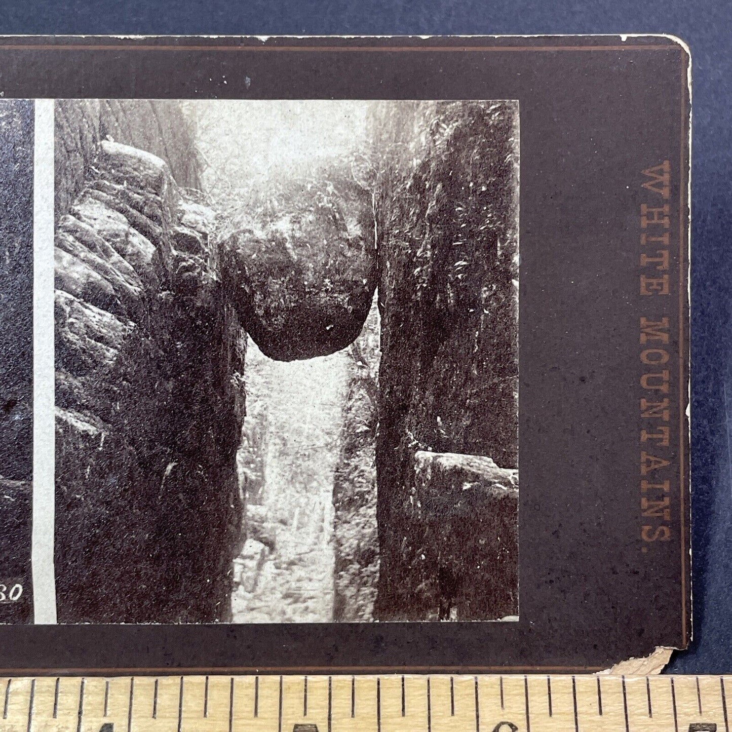 Antique 1860s Suspended Rock Franconia Notch Flume Stereoview Photo Card V1760