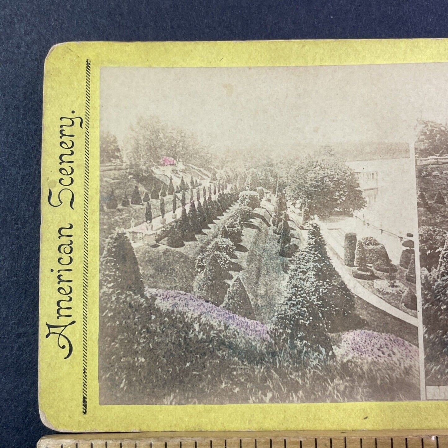 Hunnewell Estates Garden Wellesley MA Stereoview Photo Card Antique c1875 X1269