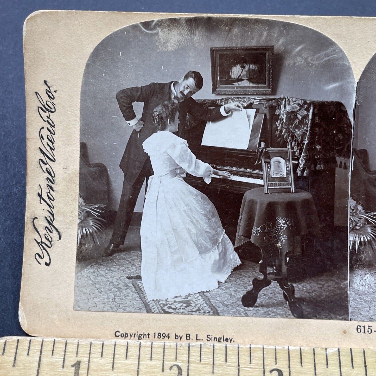 Antique 1894 Man And Woman Sing A Waltz Tune Stereoview Photo Card P2646