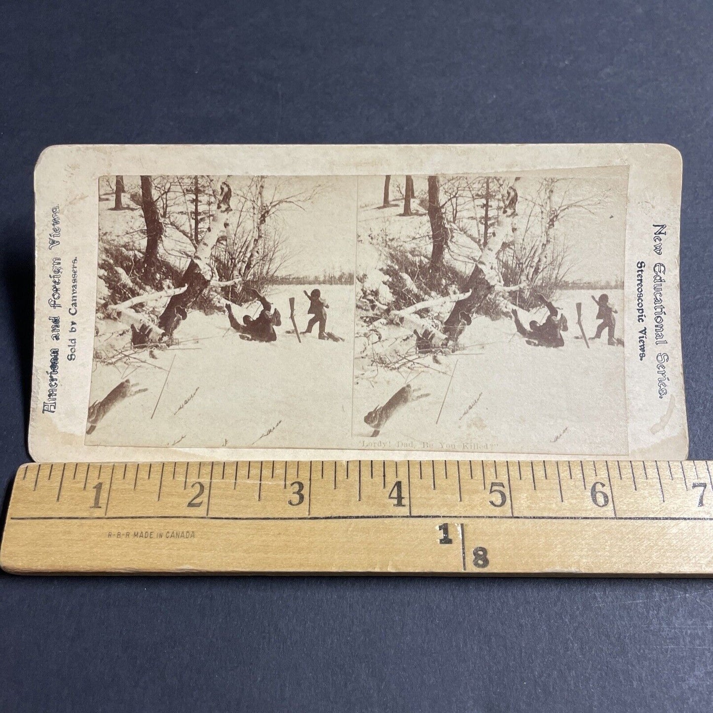 Antique 1870s Boy Accidentally Shoots Father Hunting Stereoview Photo Card P4059