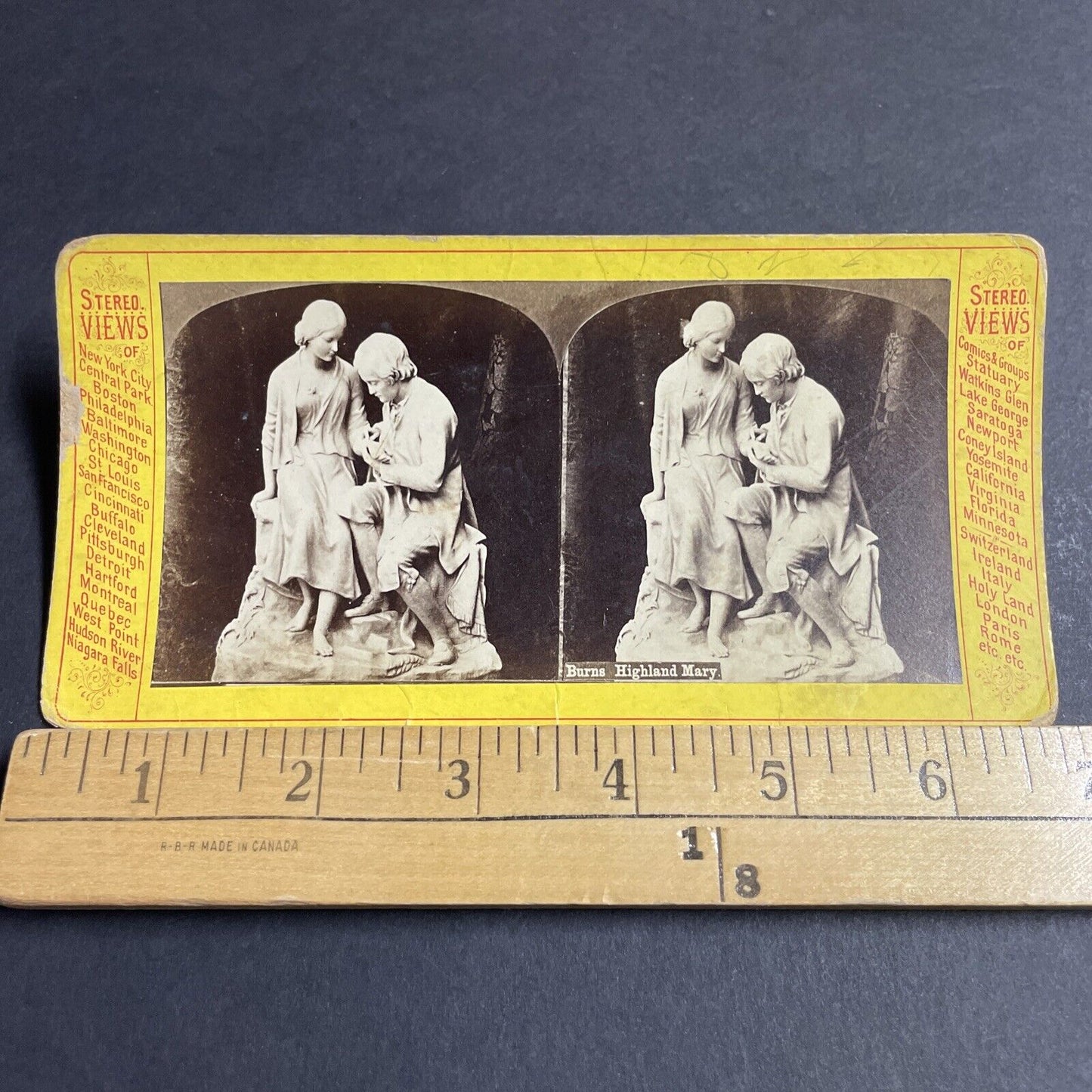 Antique 1870s Burns Highland Mary Marble Sculpture Stereoview Photo Card P4645