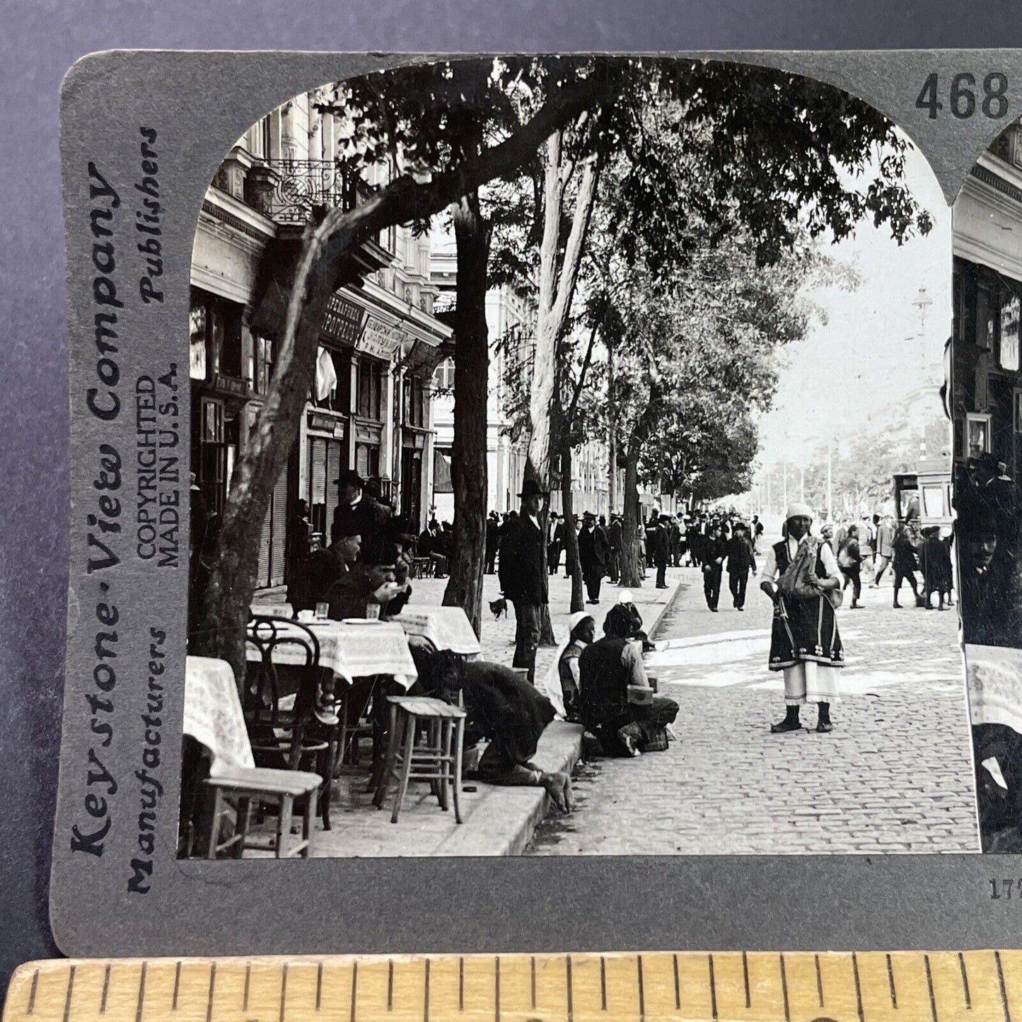 Antique 1920s Beggars Tying Shoes Sofia Bulgaria Stereoview Photo Card P3694