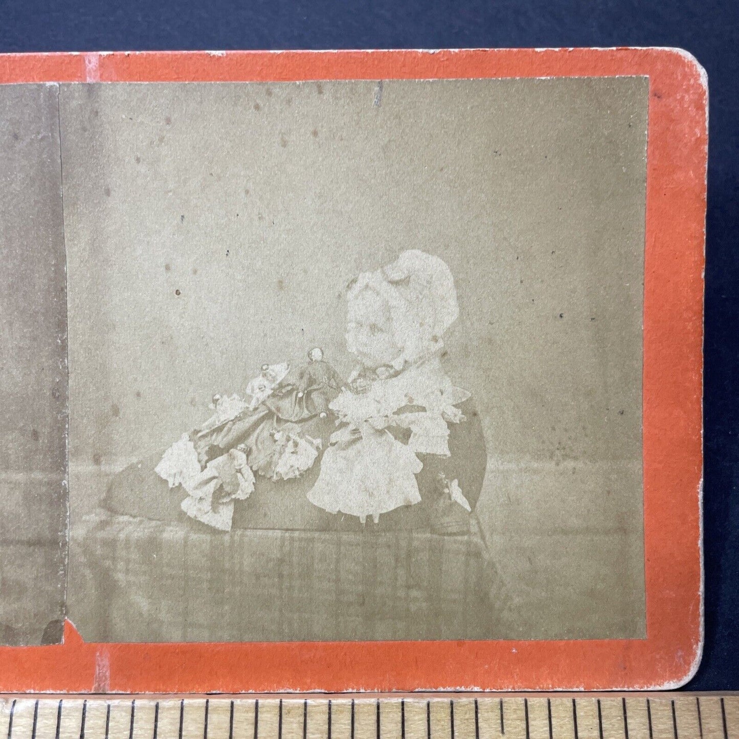 Antique 1860s Victorian Little Girl With Her Dolls Stereoview Photo Card P3475