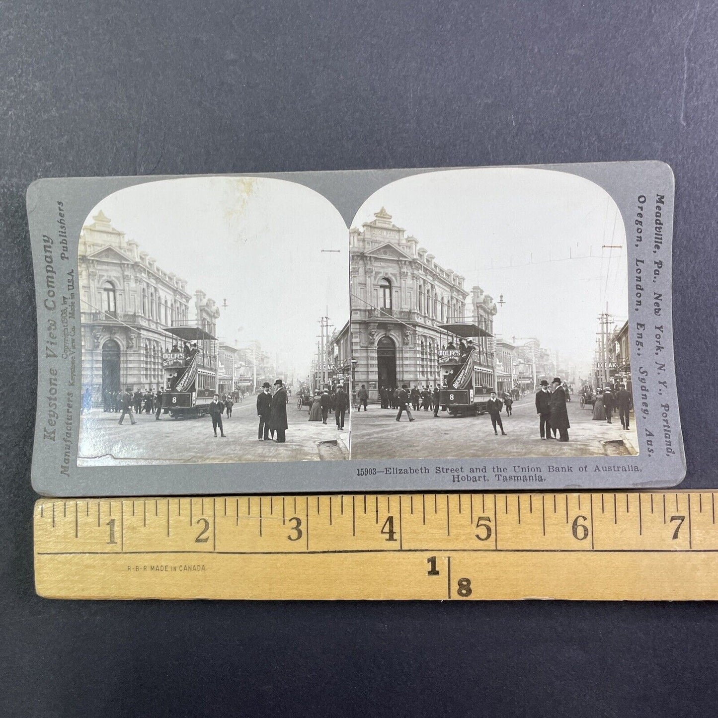 Union Bank of Australia in Hobart Tasmania Stereoview Antique c1909 X3539