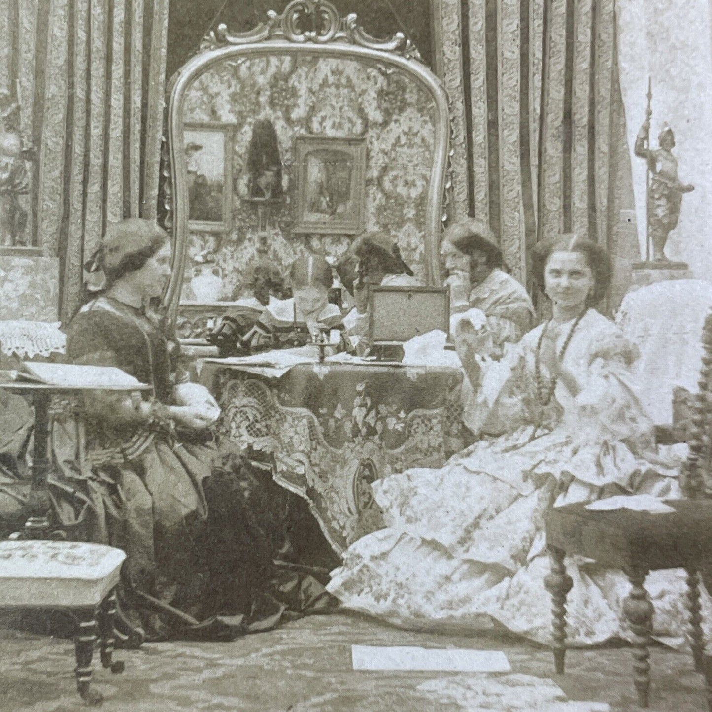 Children Doing Finish School Homework Stereoview Antique c1855 X3795