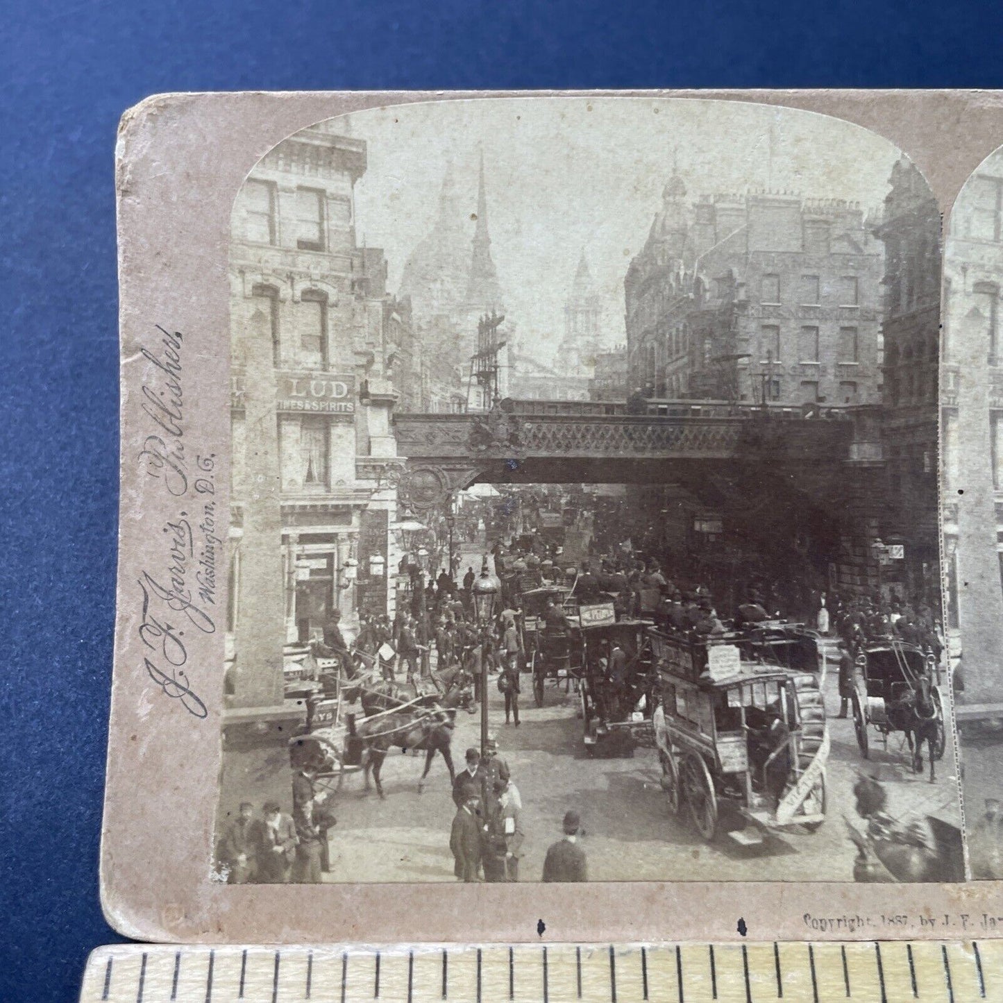 Antique 1887 Travelling Salesman & Carriages London Stereoview Photo Card P3043