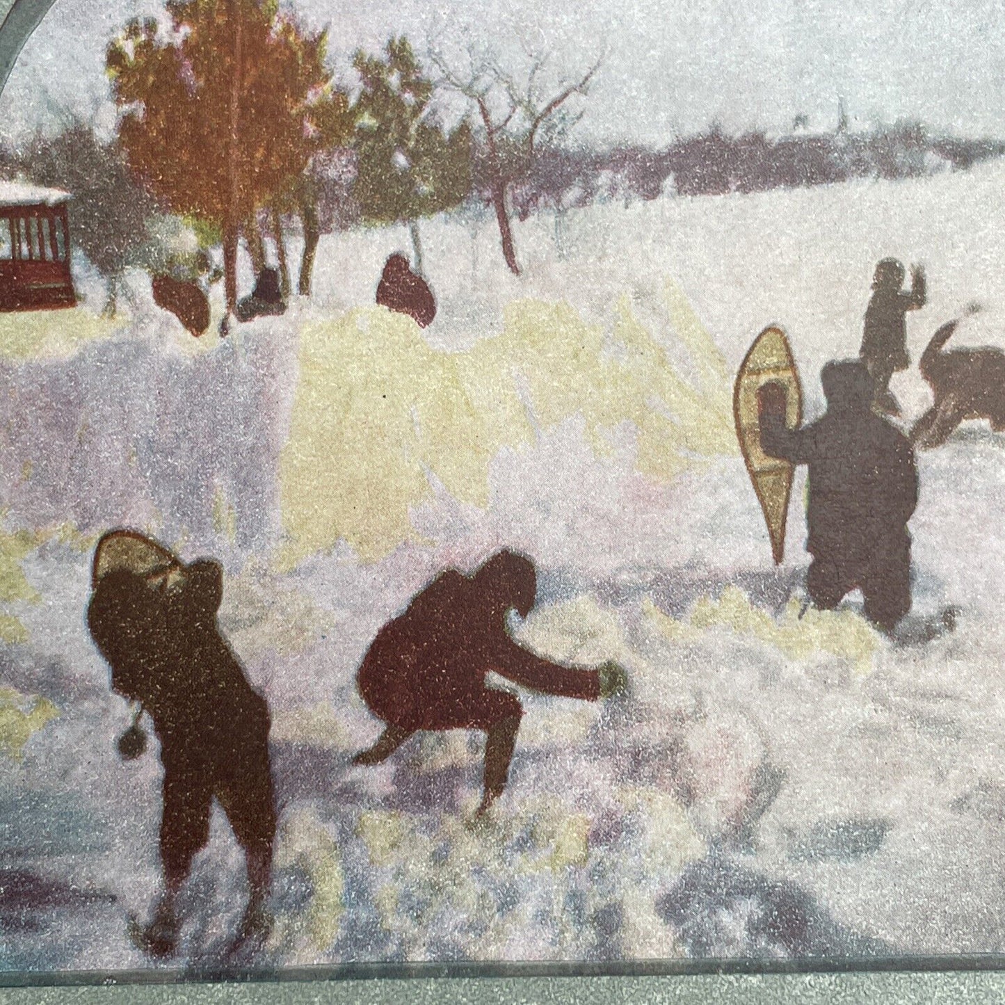 Antique 1892 Children Have A Snowball Fight Stereoview Photo Card P1225