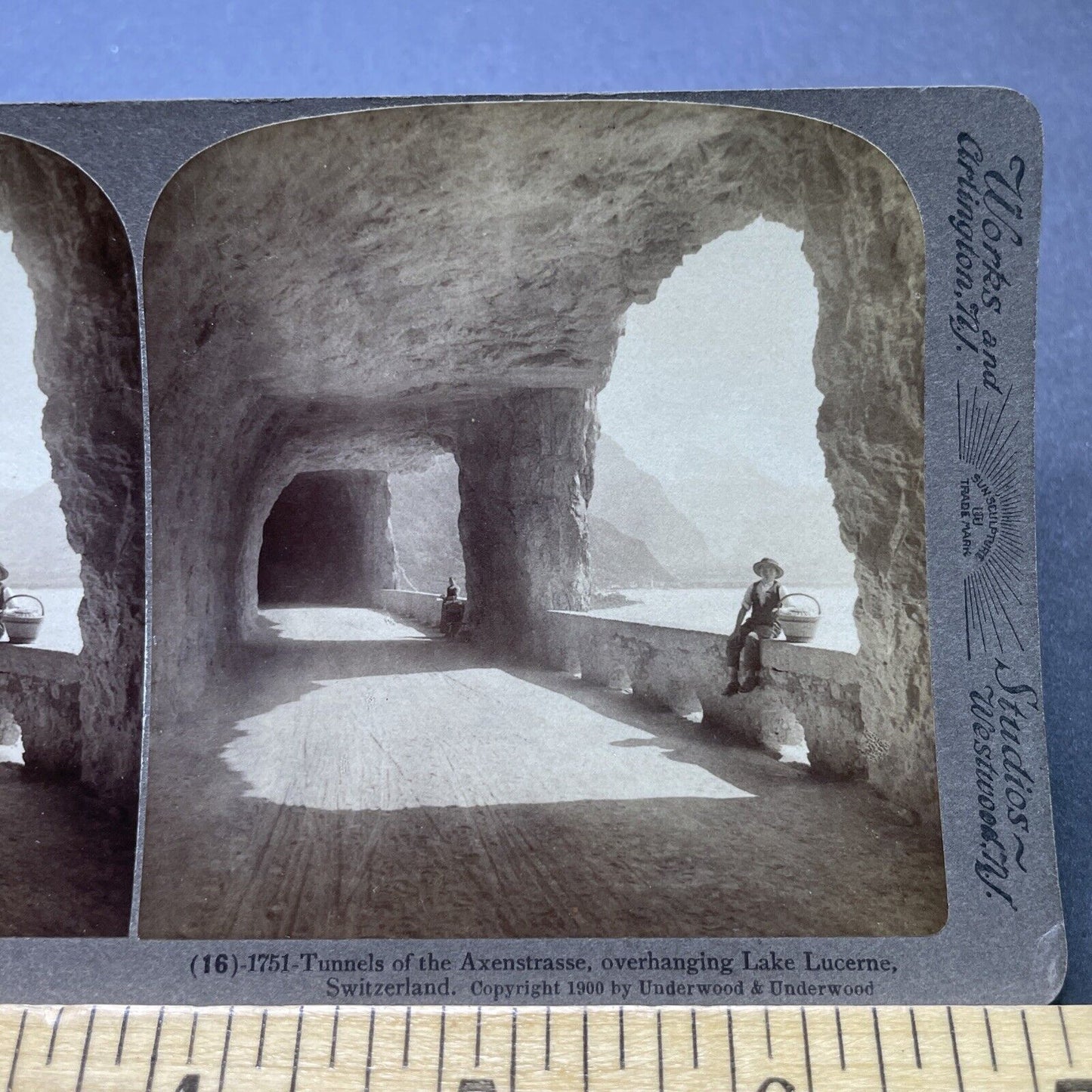 Antique 1900 Axenstrasse Tunnel Brunnen Switzerland Stereoview Photo Card P2375