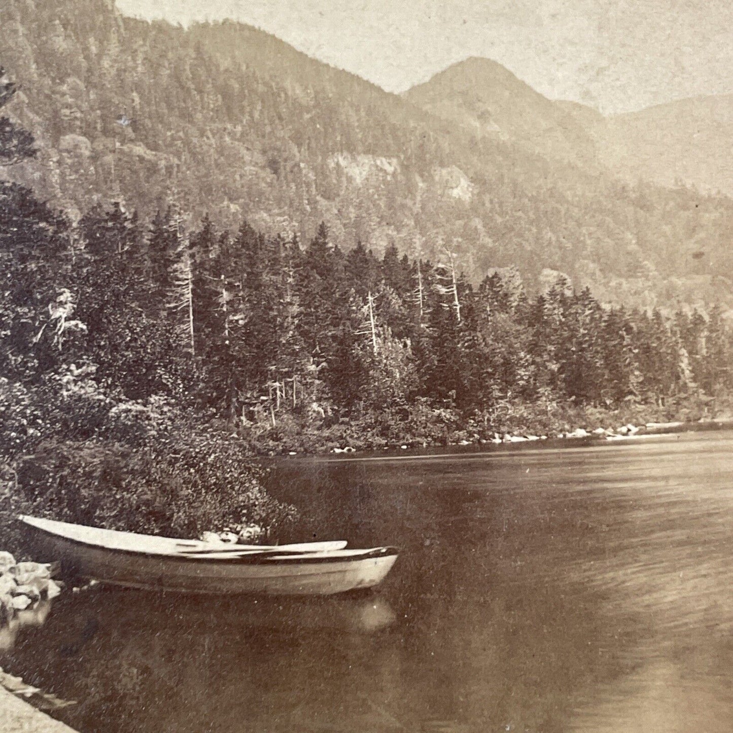 Echo Lake Rowboat Canoe Stereoview New Hampshire Photo Card Antique c1870 X936