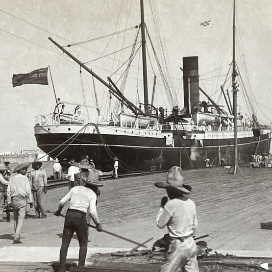 Antique 1909 Boat Harbor Vera Cruz Mexico Stereoview Photo Card P4440