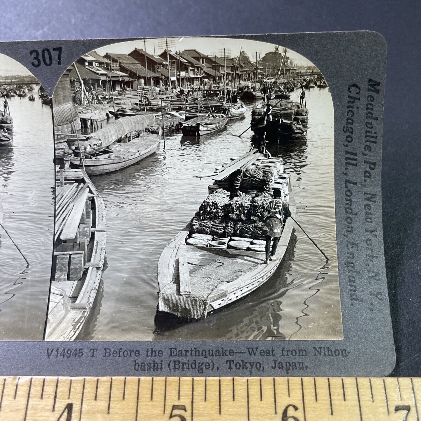 Antique 1924 Fishing Harbor Tokyo Japan Stereoview Photo Card P3152