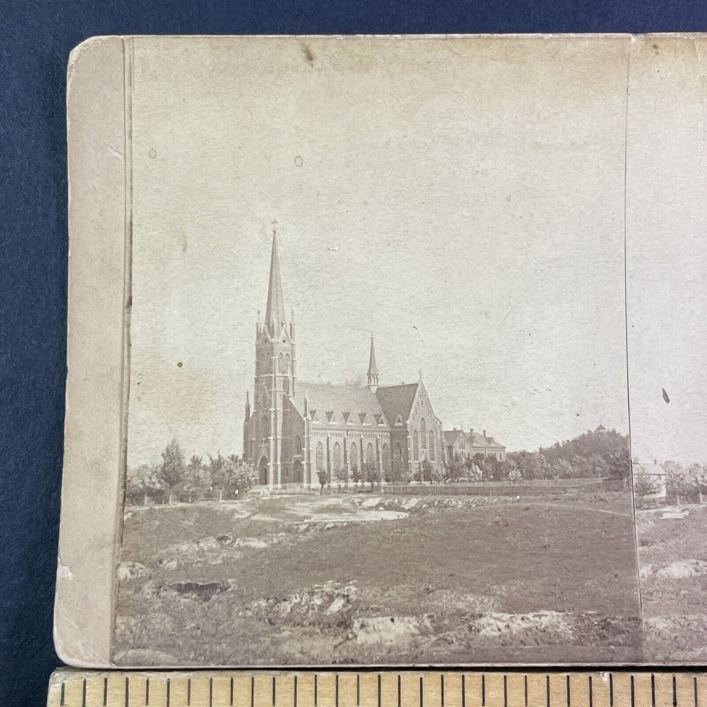 Saint Francis Solanus Church Quincy Illinois Stereoview Antique c1870s Y2835