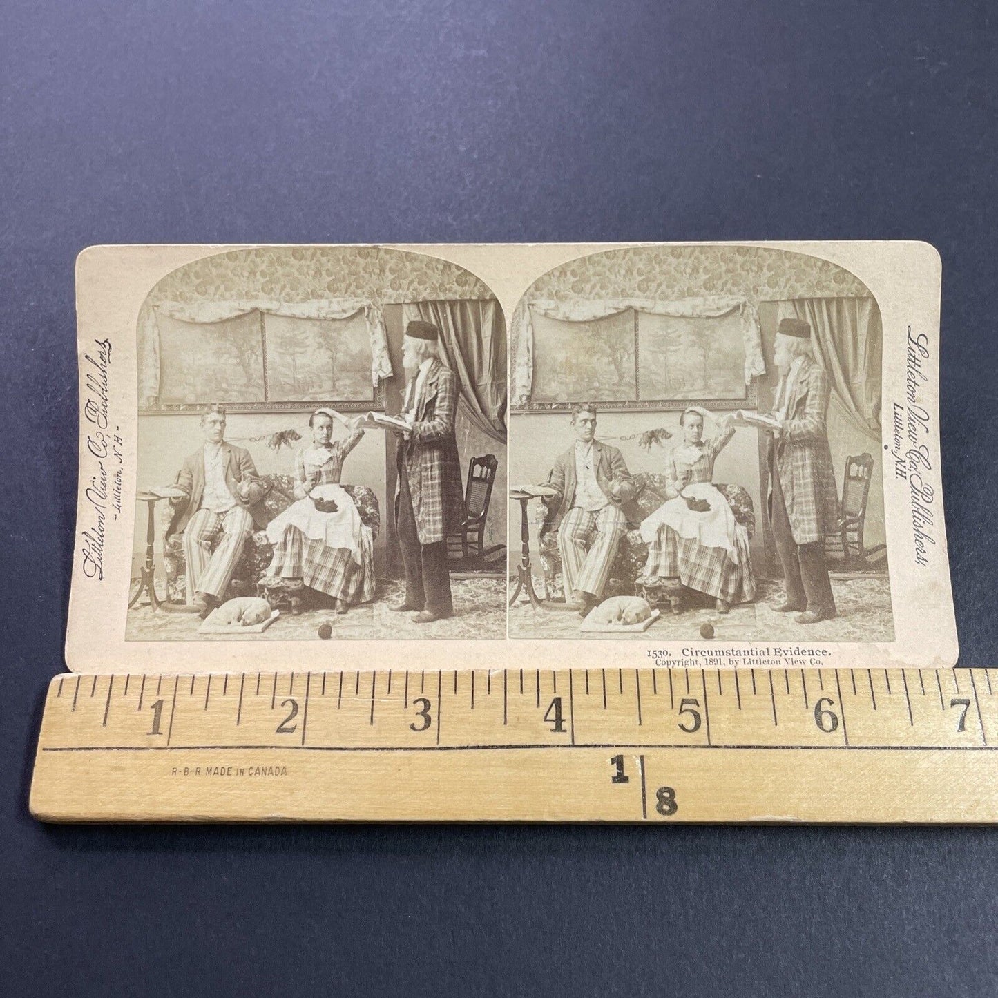 Antique 1891 Man & Woman Tied Together After Kissing Stereoview Photo Card P4097