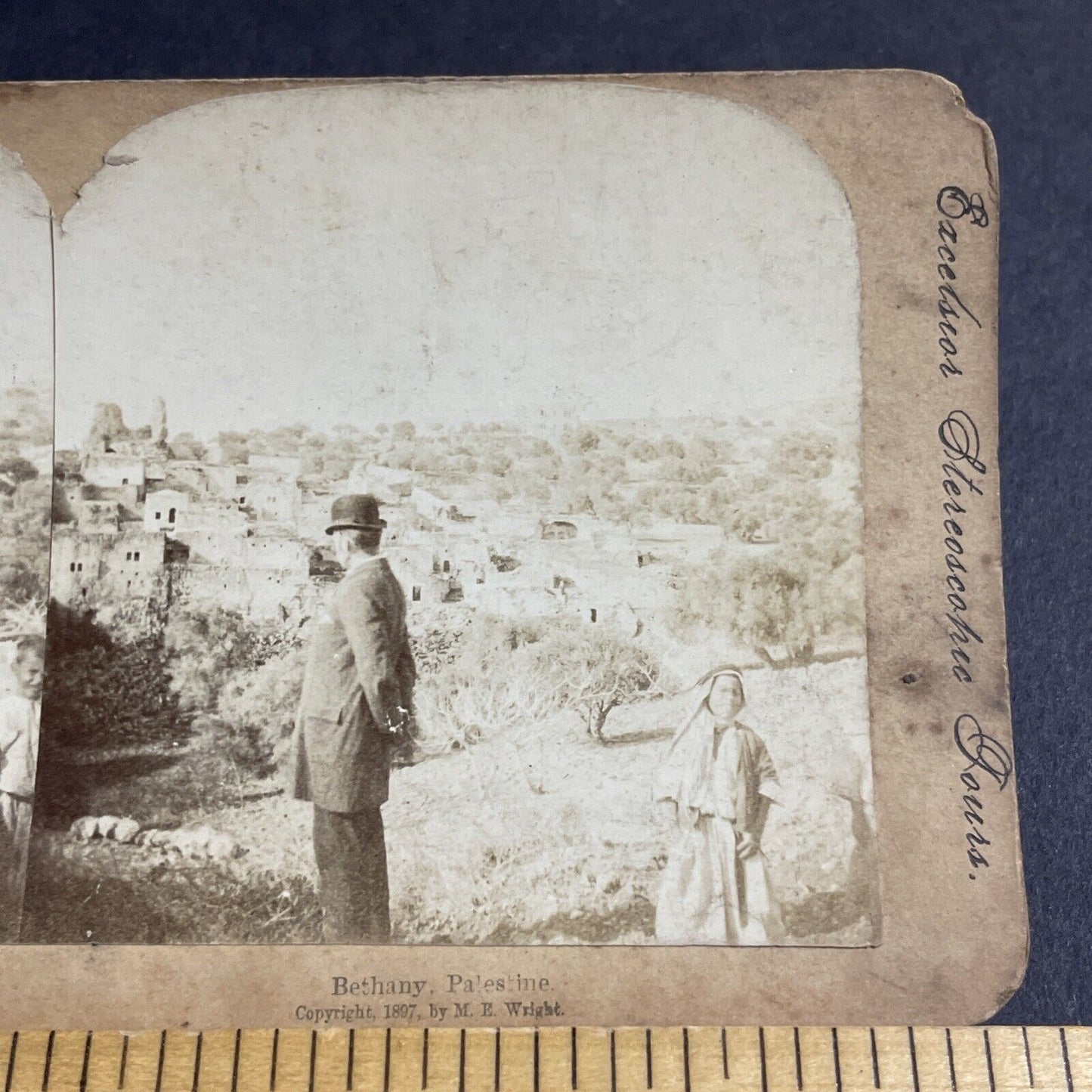 Antique 1897 Man In Bowler Hat Bethany Israel Stereoview Photo Card P4490