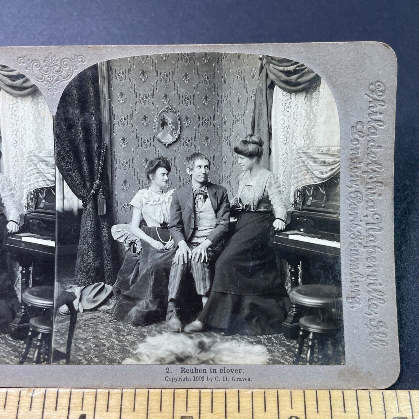 Antique 1902 Women Gush Over Male Visitor Stereoview Photo Card P2931