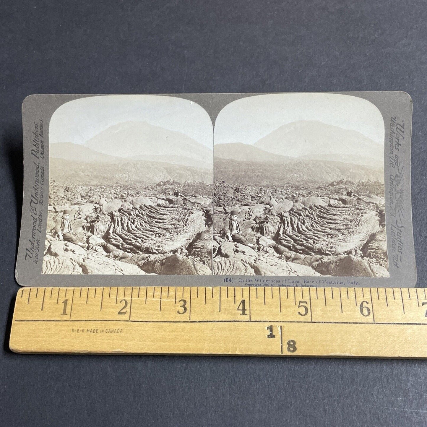 Antique 1897 Lava Flow Solidified Mt. Vesuvius Italy Stereoview Photo Card P4486