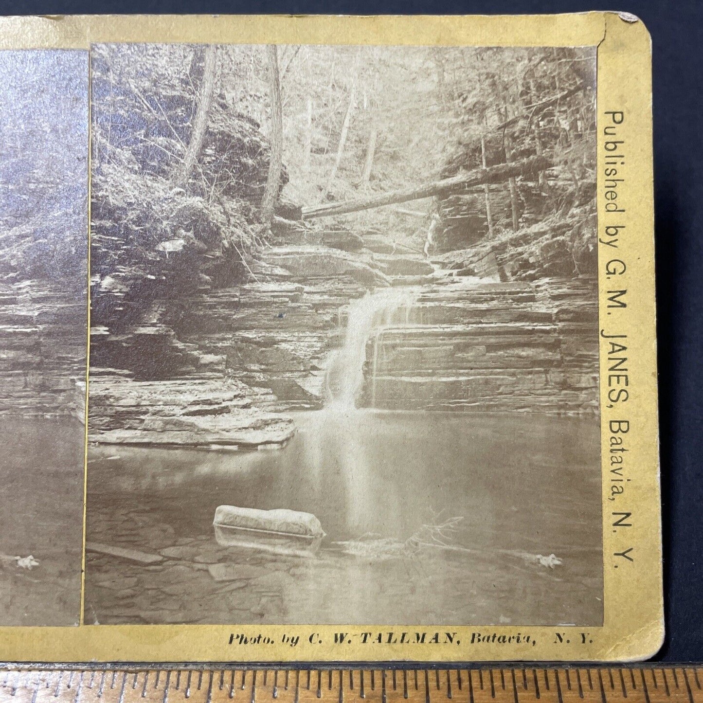 Antique 1870s Echo Falls Watkins Glen NY Batavia Stereoview Photo Card Q2222