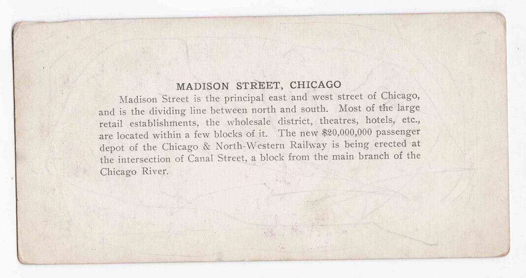 Antique 1905 Street Cars On Madison Street Chicago Illinois Stereo Card P305