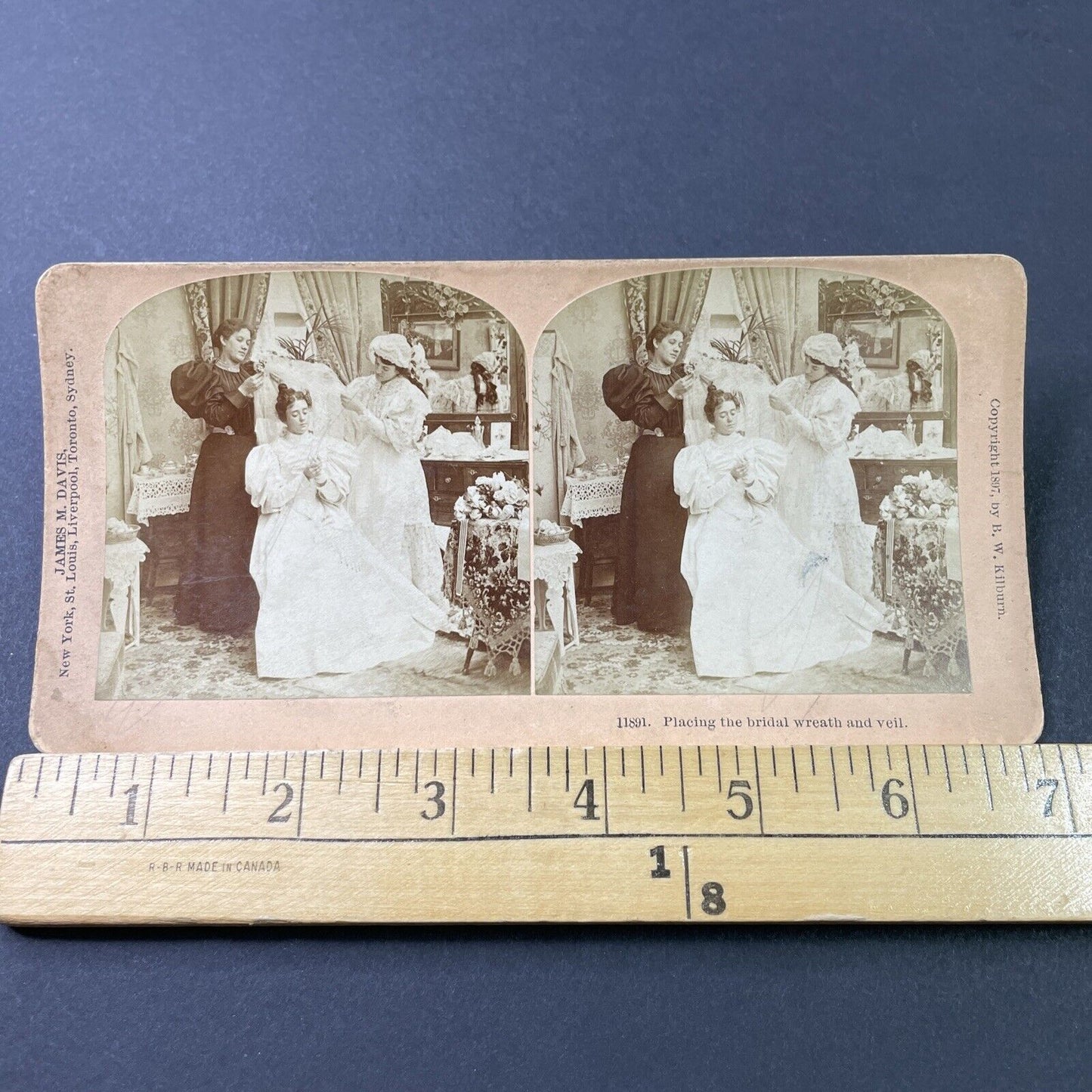 Antique 1897 Maid Servants Prepare Bride For Wedding Stereoview Photo Card P2865