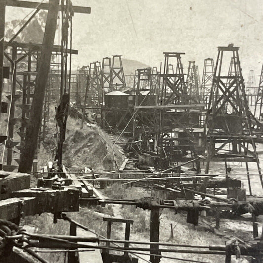 Antique 1920s Offshore Oil Rigs Summerland California Stereoview Photo Card 4309