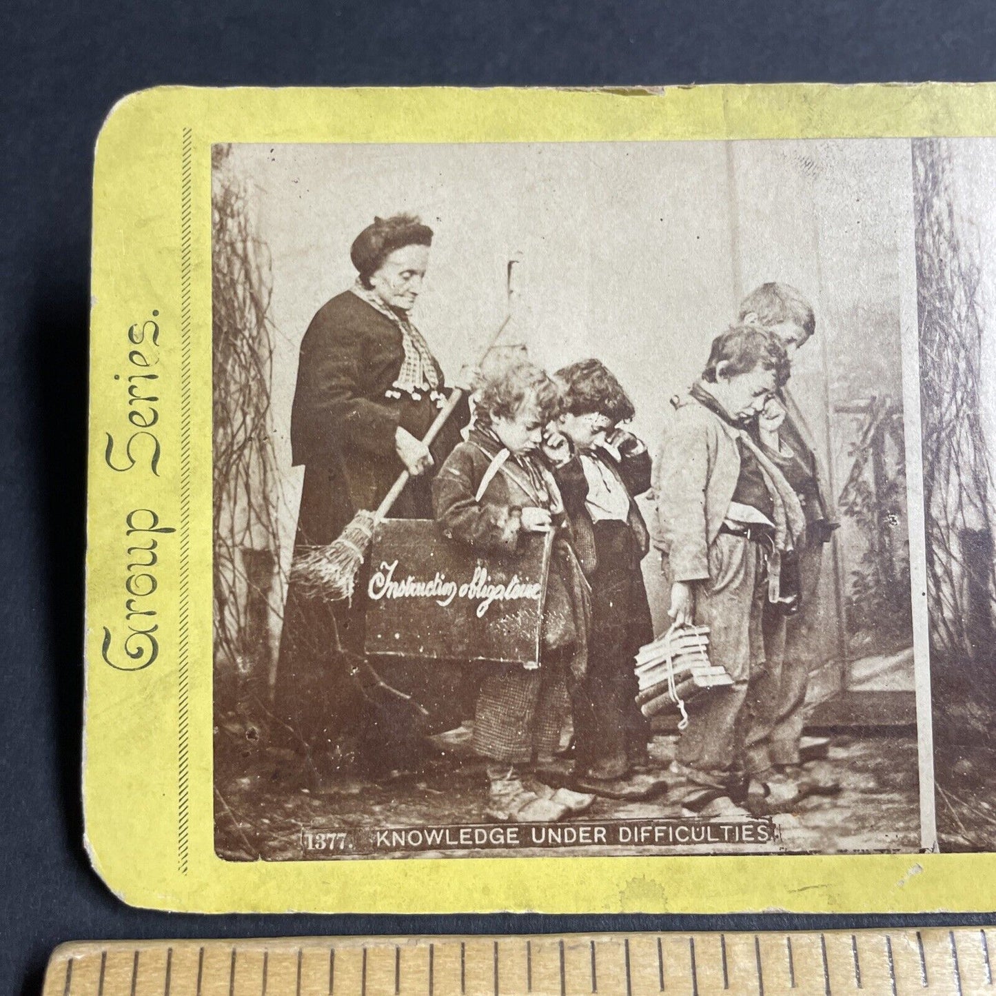 Antique 1870s Child Orphans Extreme Poverty France Stereoview Photo Card P4692