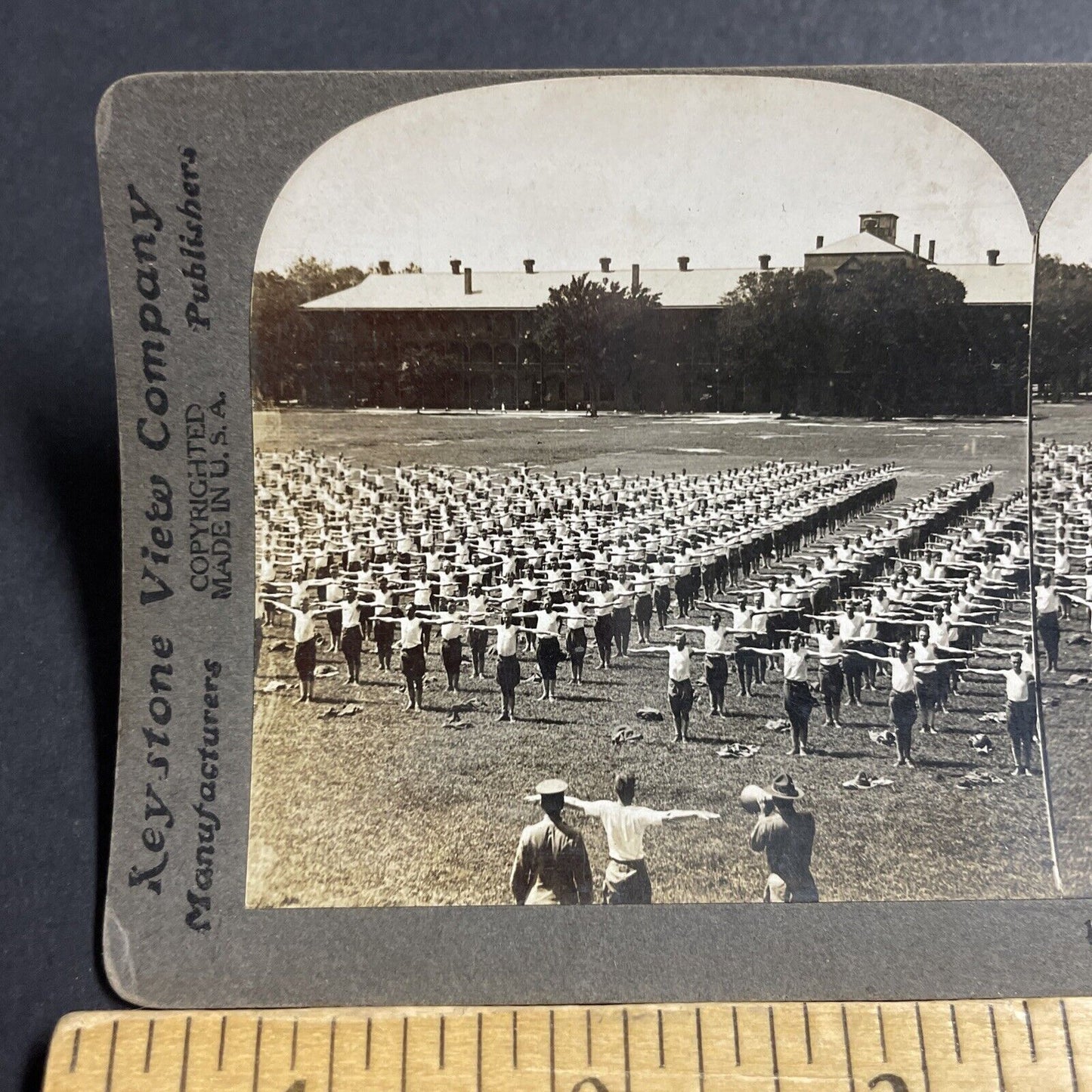 Antique 1910s US Army Calisthenics Routine Stereoview Photo Card P5063