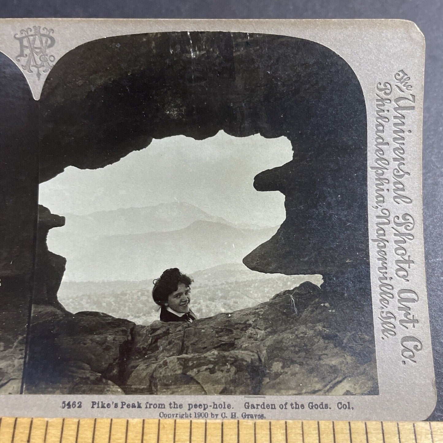 Antique 1900 Smiling Beautiful Woman Pikes Peak CO Stereoview Photo Card P5509