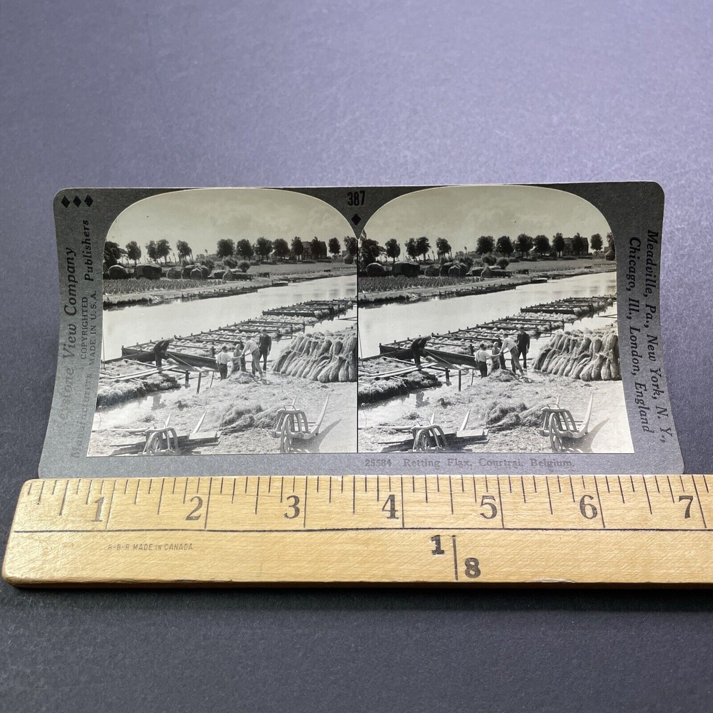 Antique 1920s Farming Boats Courtrai Belgium Stereoview Photo Card V2933