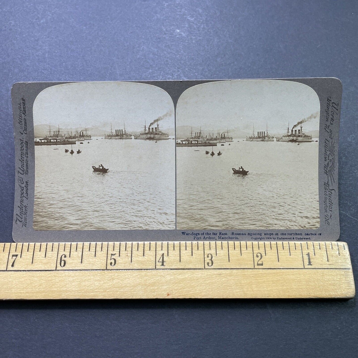 Antique 1904 Russian Battleships Fight Japan Army Stereoview Photo Card P1981