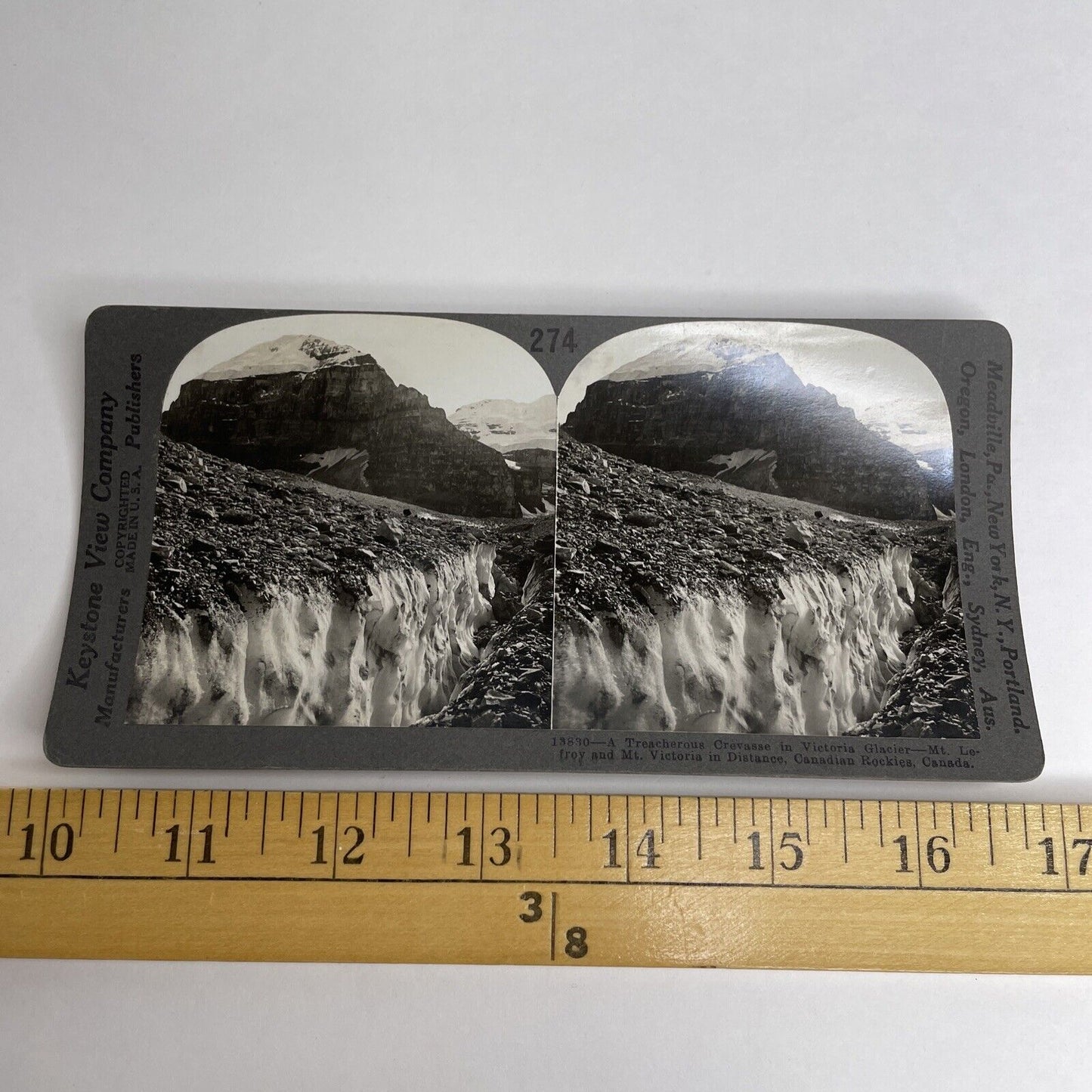 Antique 1913 Mount Lefroy Glacier Alberta Rockies Canada Stereoview Photo PC617