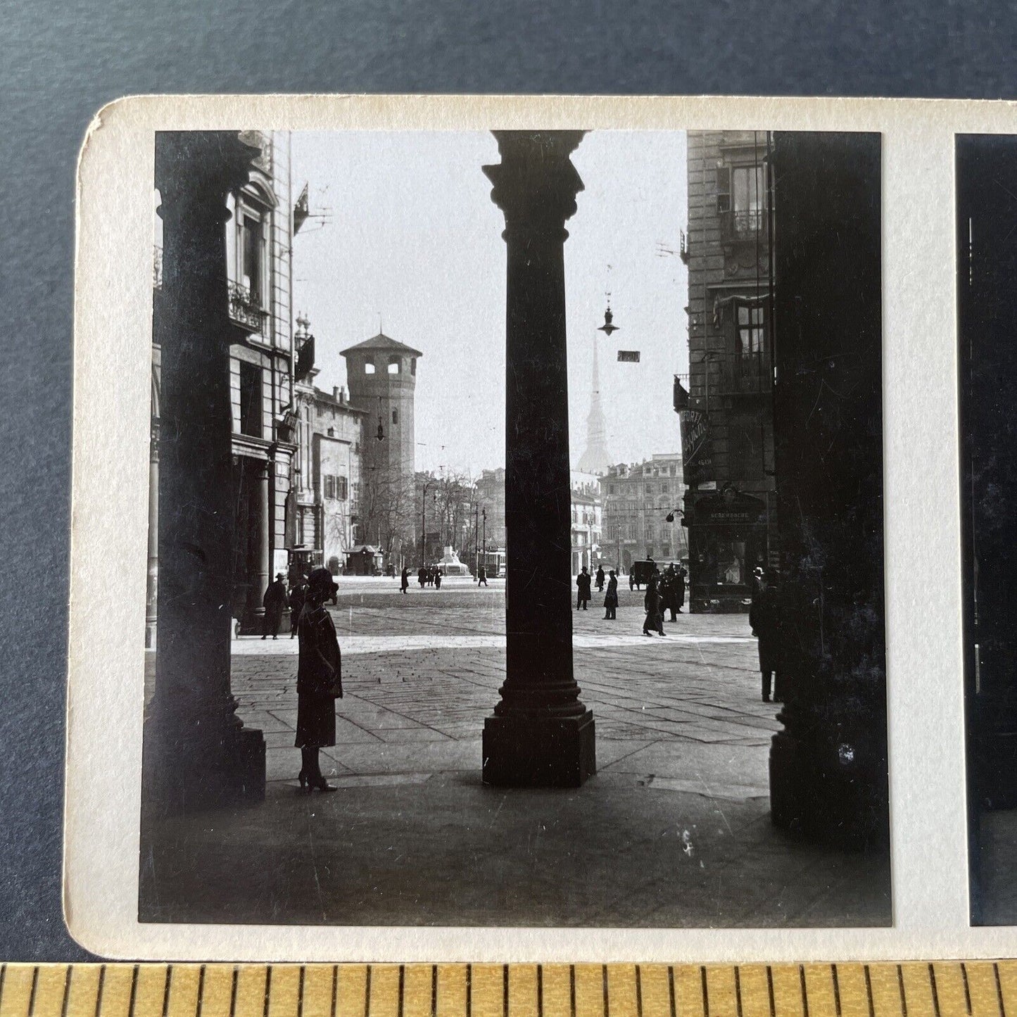 Antique 1925 Torino Piazza Castello Turin Italy OOAK Stereoview Photo Card P3275