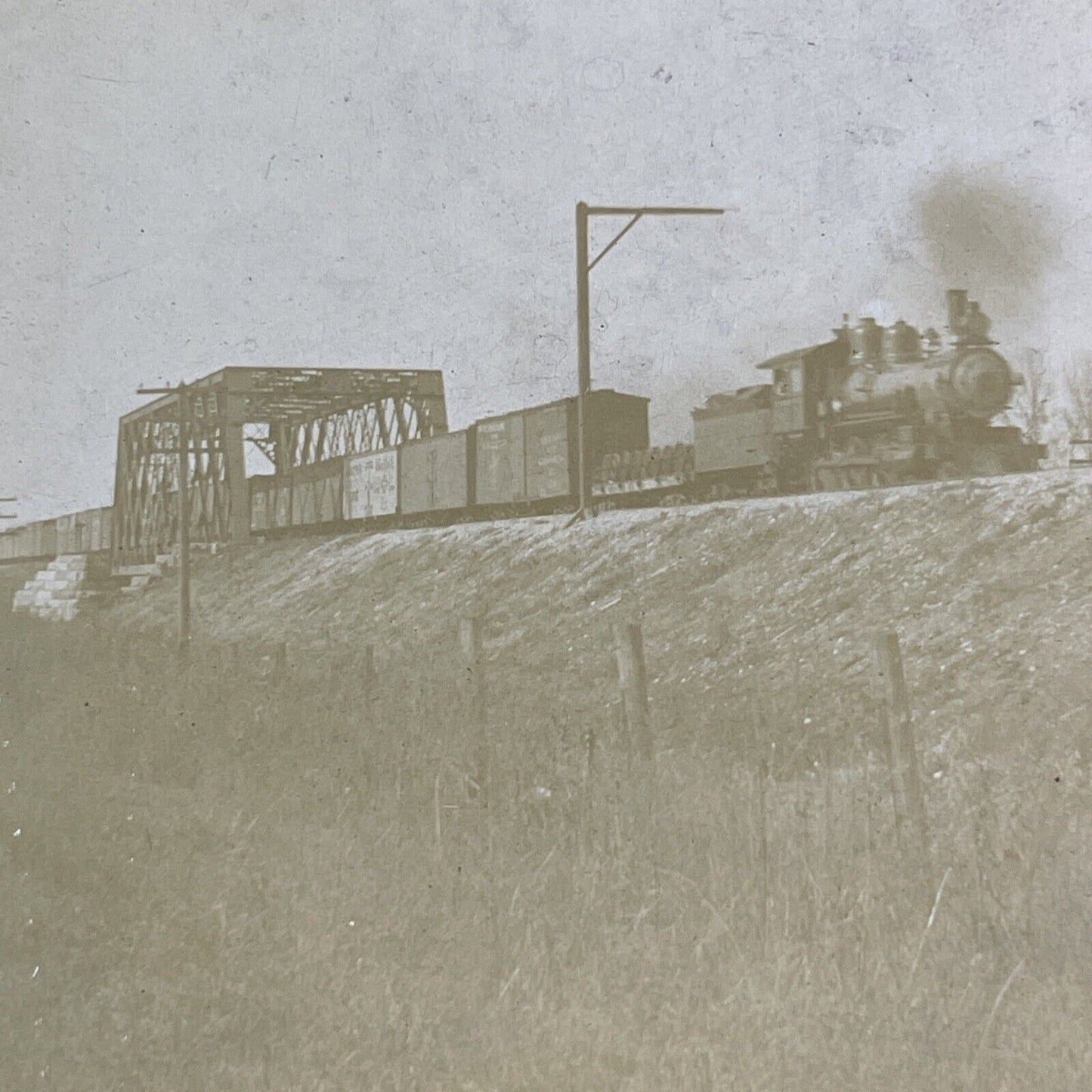 Coal Train Grimsby Station Ontario Stereoview Rail Antique c1905 X1609 CREASE