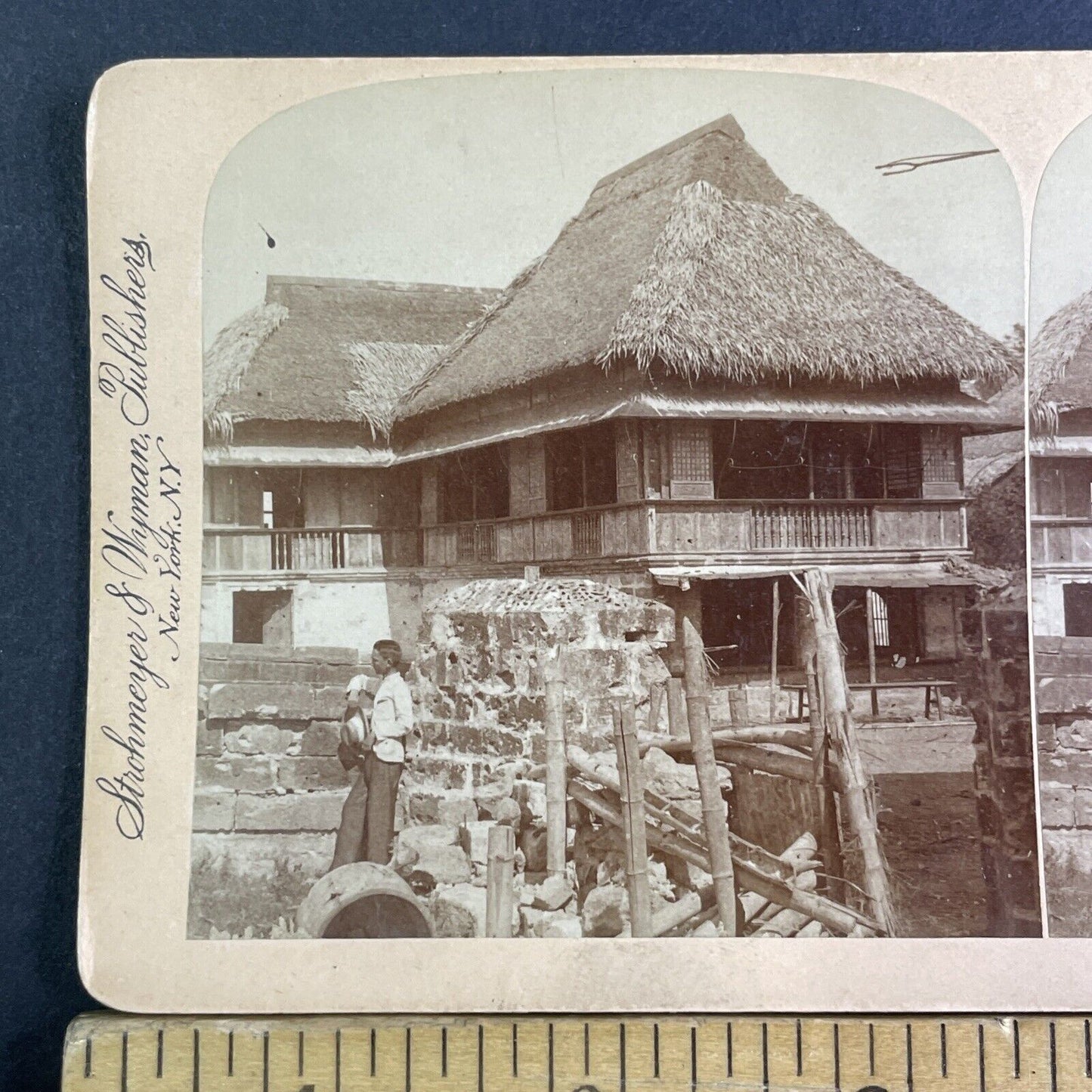 Prisoner Execution Wall Tinajeros Philippines Stereoview Antique c1899 X3149