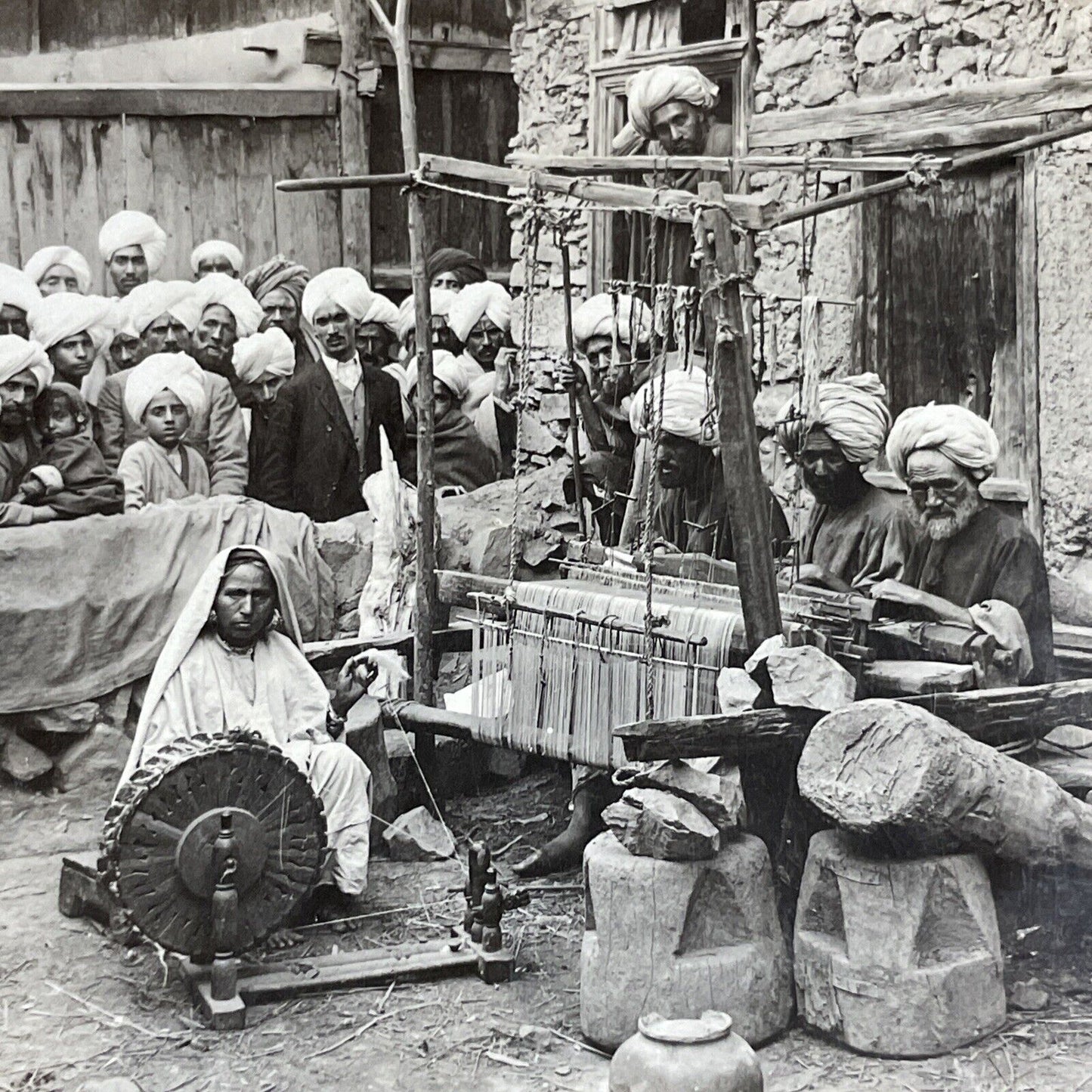 Antique 1910s Cotton Mill In Kashmir India Stereoview Photo Card P4425