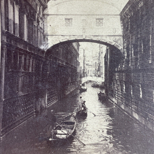 Antique 1880s Gondola Boats In Venice Italy Stereoview Photo Card P3946